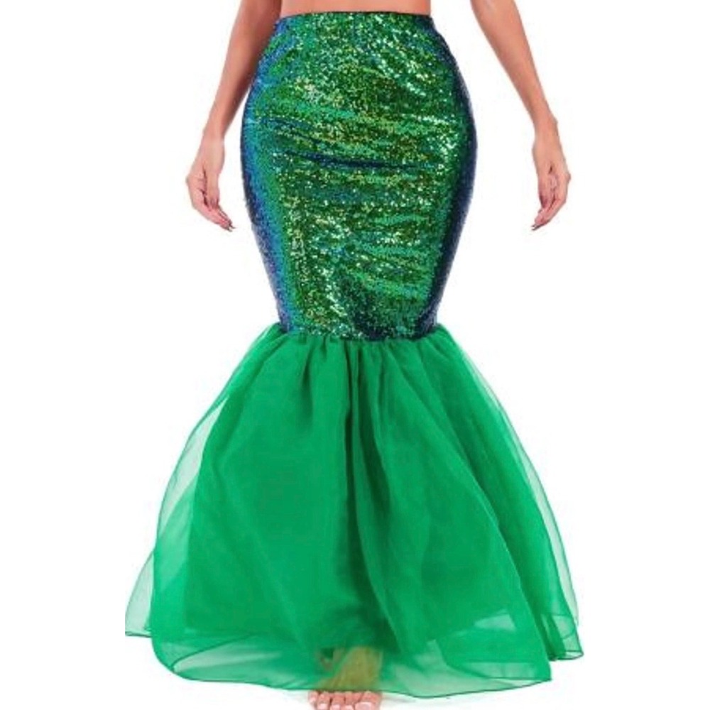 Green Sequin Mermaid Trumpet Maxi Skirt Womens Medium Costume Party NWOT